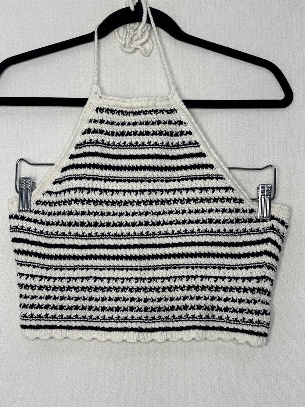 Lulu's Black and White Striped Halter Knit Crop Top